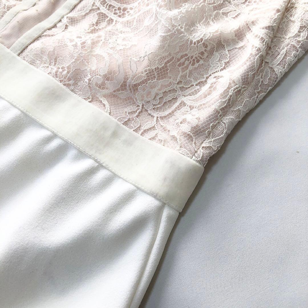 タダシショージ*肩レース×透け感　半袖ワンピース　ドレス　ホワイト　2