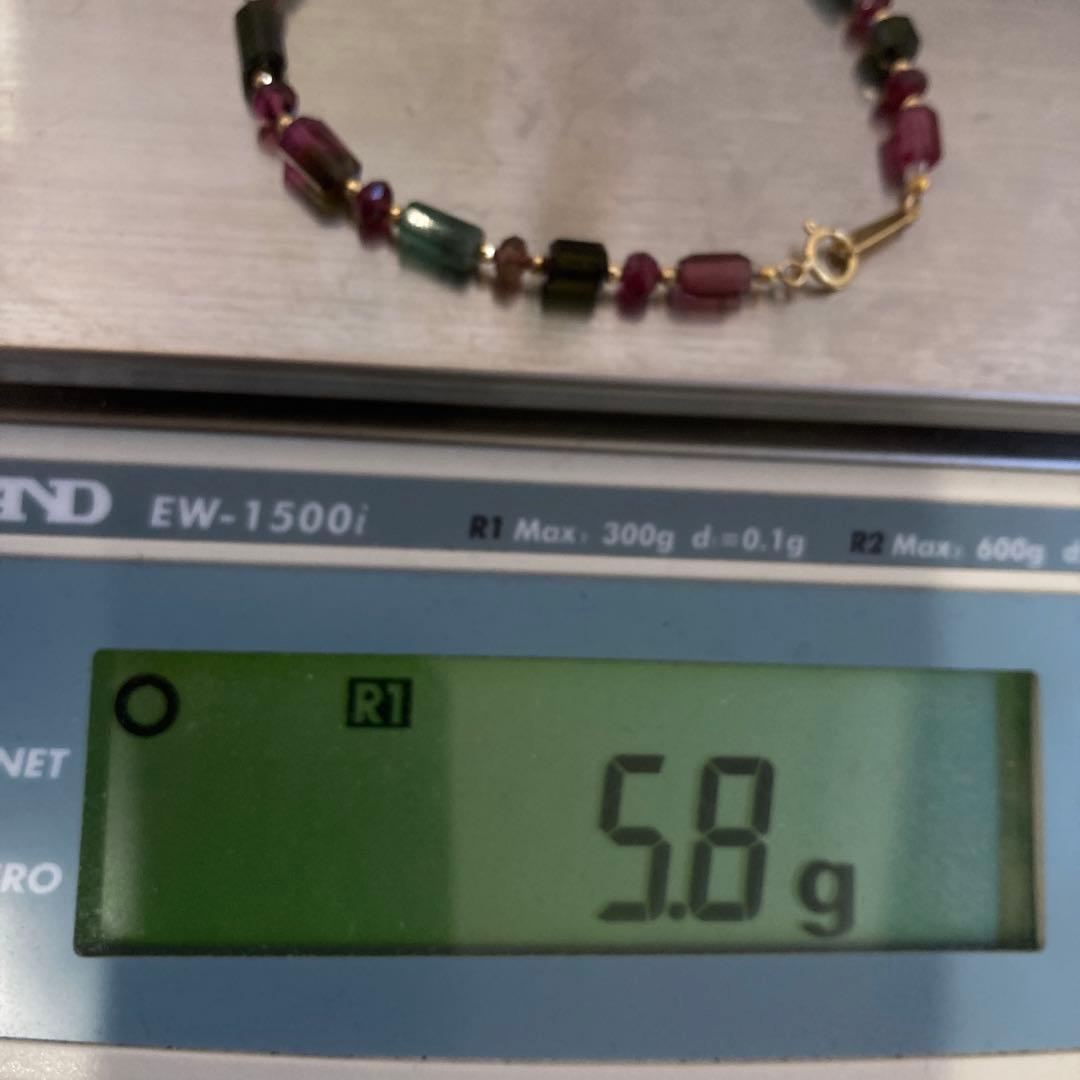 <美品> K18 トルマリン　ネックレス　ブレスレット　天然石　グリーン　ピンク