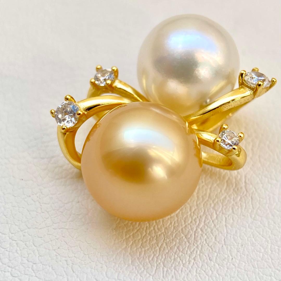 本真珠南洋白蝶真珠ゴールドとホワイト双色s925ペンダントBEN901