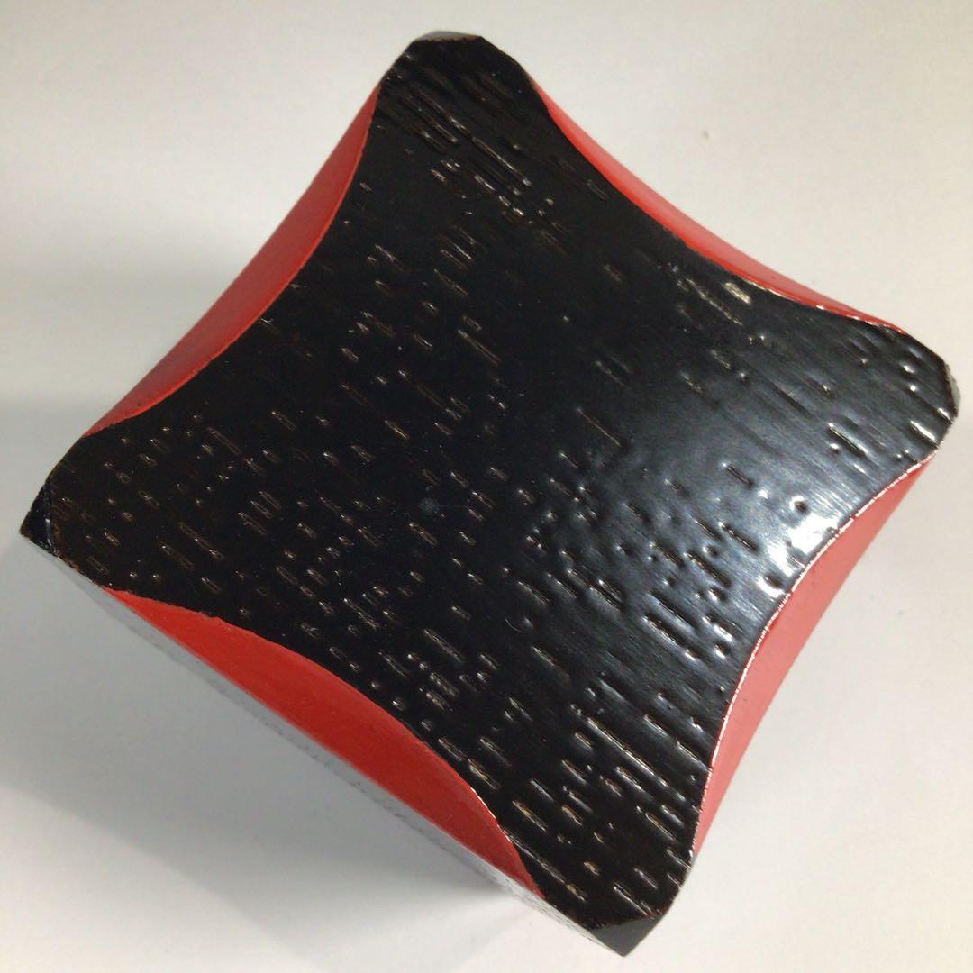 Ｐ５３９　茶器　『新谷宗久作』『黒搔合塗』『爪紅』『四方糸巻茶器』　共箱　茶道具