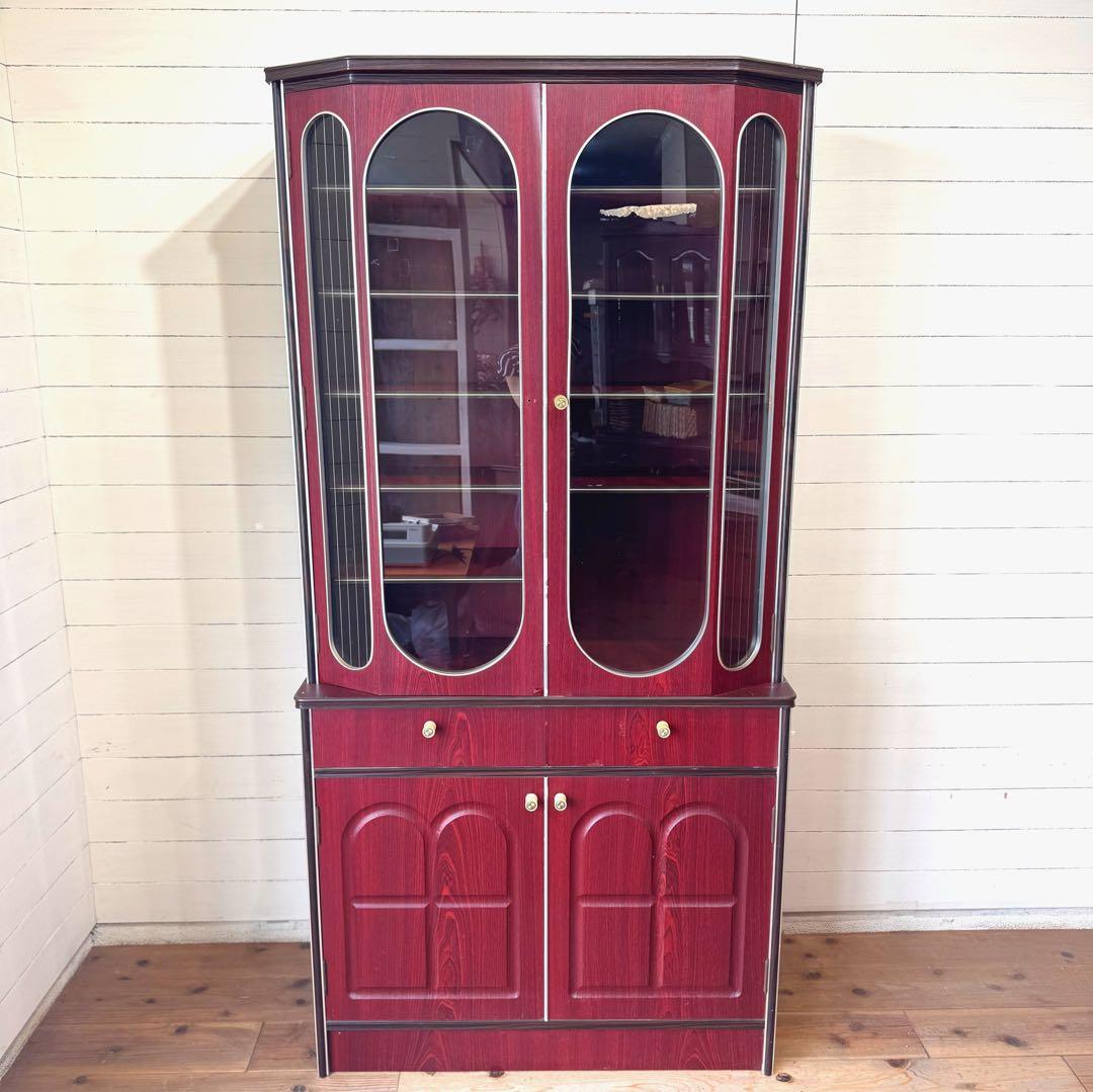 昭和レトロ　アーチ窓　食器棚　キャビネット　シックなブラウン　希少　ビンテージ