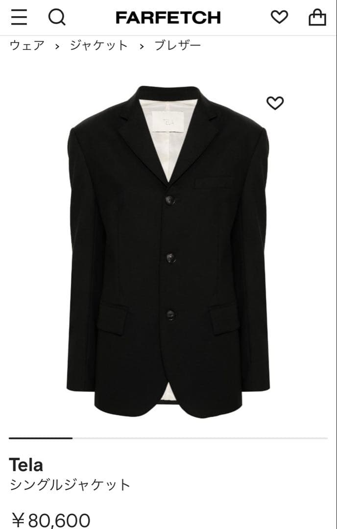 TELA イタリア製 ウール テーラード サイドベンツ ジャケット M 黒