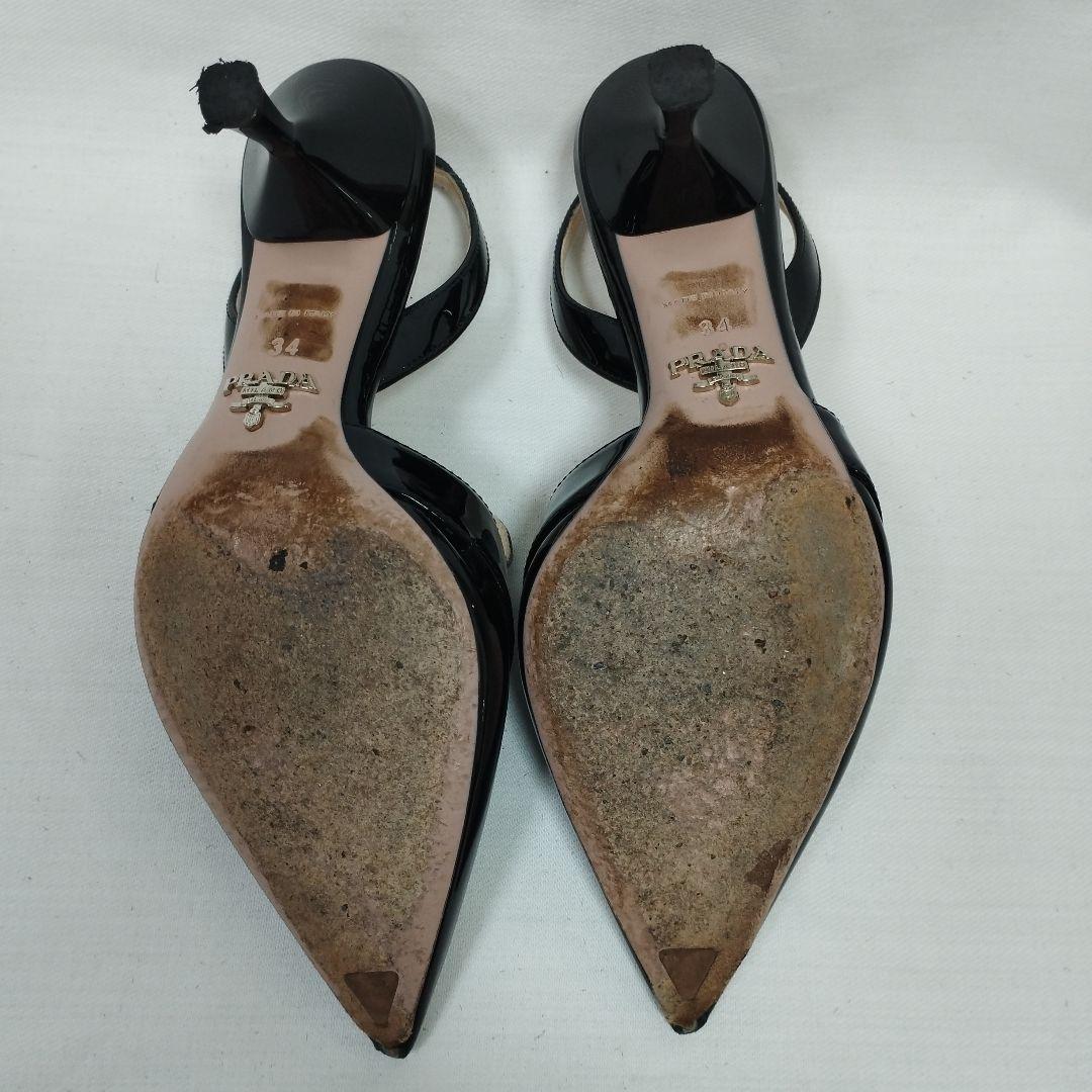 プラダ エナメル ブラック ポインテッドトゥ ミュール Sサイズ 21cm