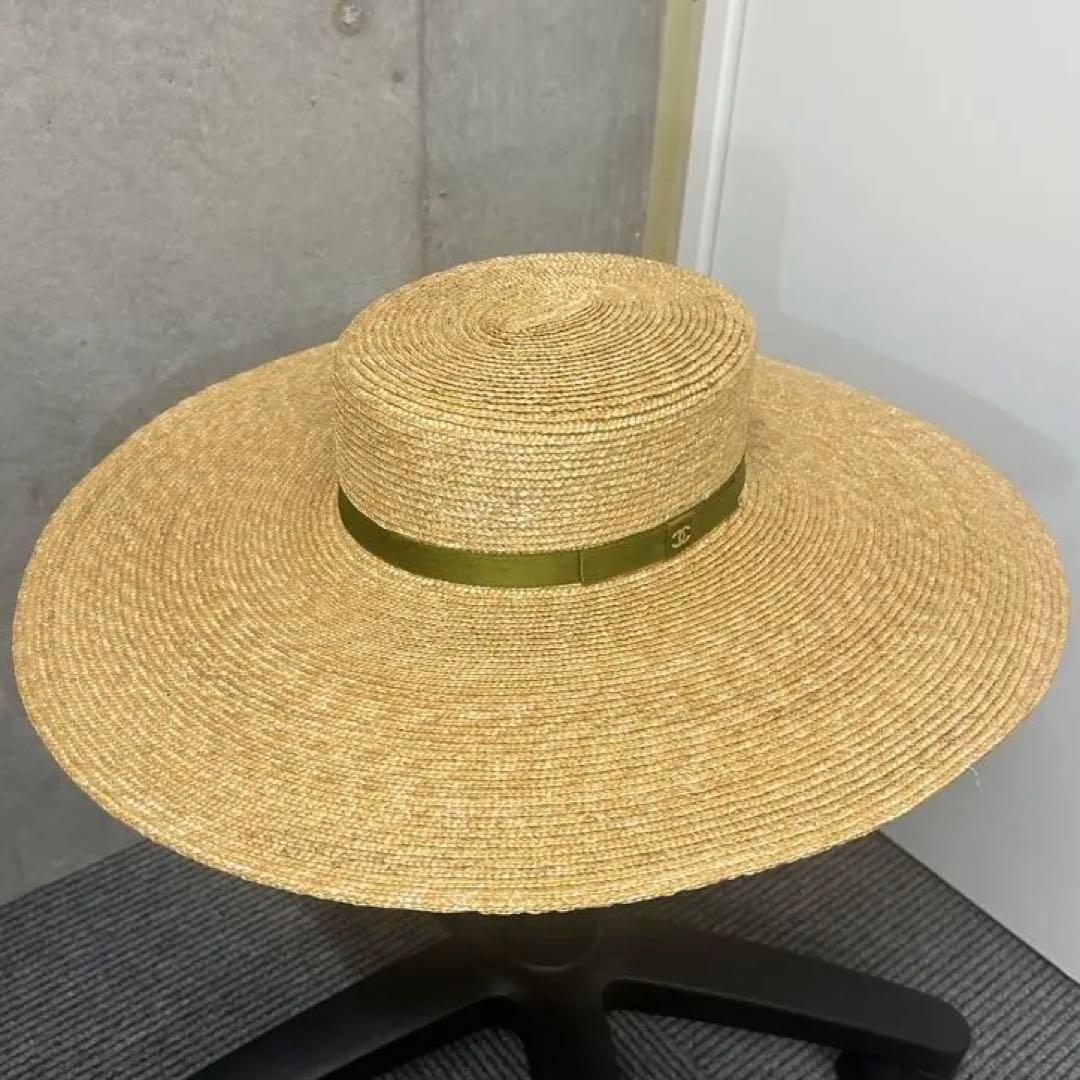 【未使用美品】CHANEL 麦わら帽 ストロー ボートハット ベージュ
