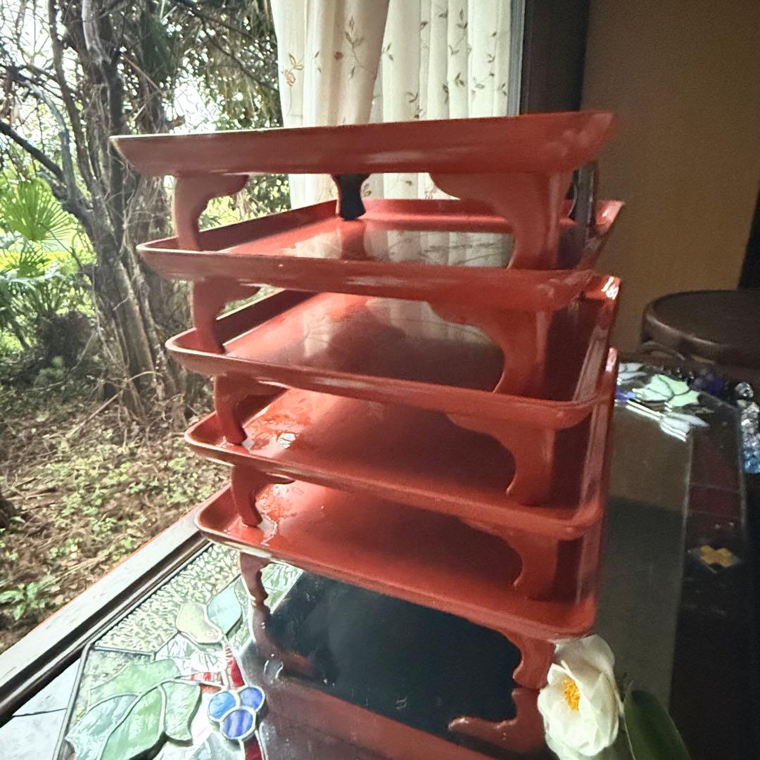 A様へ感謝お嫁入り‼️節目にJAPAN GOLDすすき天然木朱色沈金御膳 10客