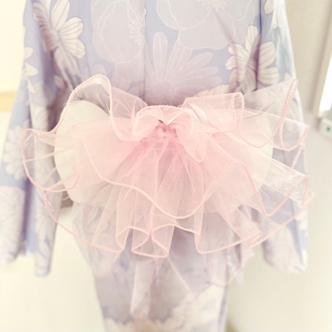 チュール作り帯　兵児帯　ピンク