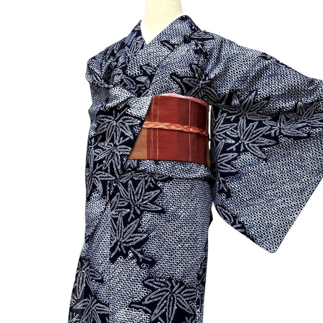 A62有松鳴海絞り 浴衣 もみじ模様　綿美品