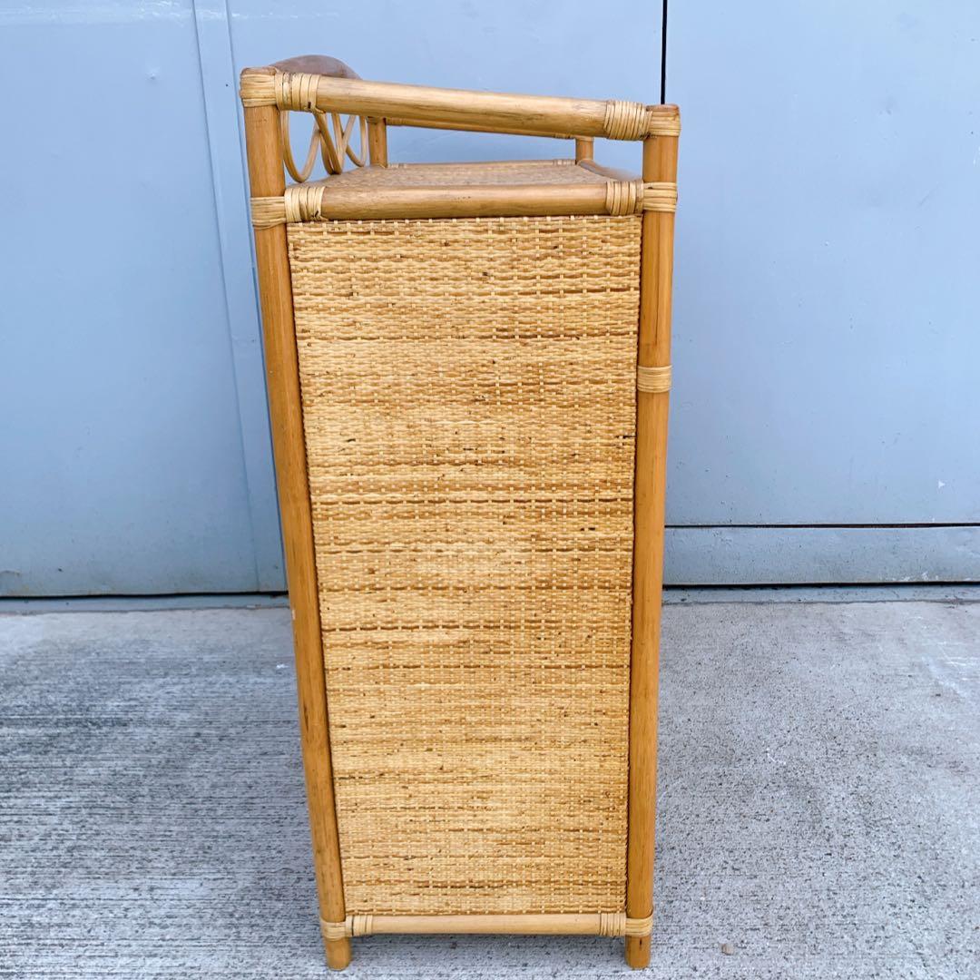 【送料込】ビンテージ バンブーラタンチェスト 籐家具 5段 引出し6杯 収納家具