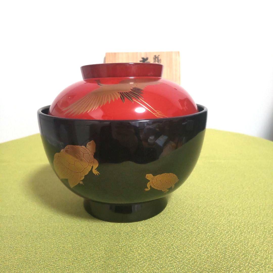 輪島塗 椀 五島屋謹製 うるし 天然木 煮物椀 椀 伝統工芸品 木箱付 鶴 亀