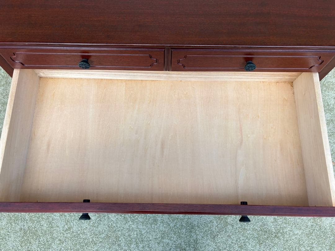 クラシック 猫脚チェスト 4段 木製 マホガニー調 引出し収納 アンティーク調