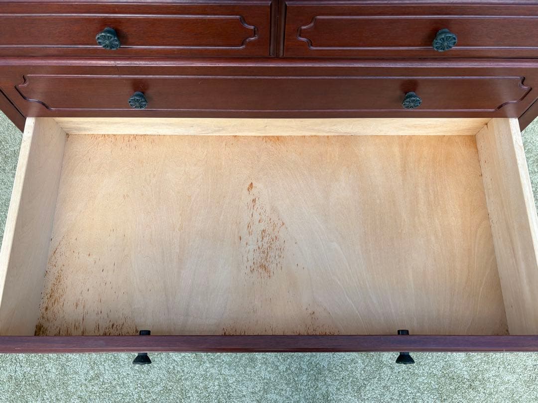 クラシック 猫脚チェスト 4段 木製 マホガニー調 引出し収納 アンティーク調