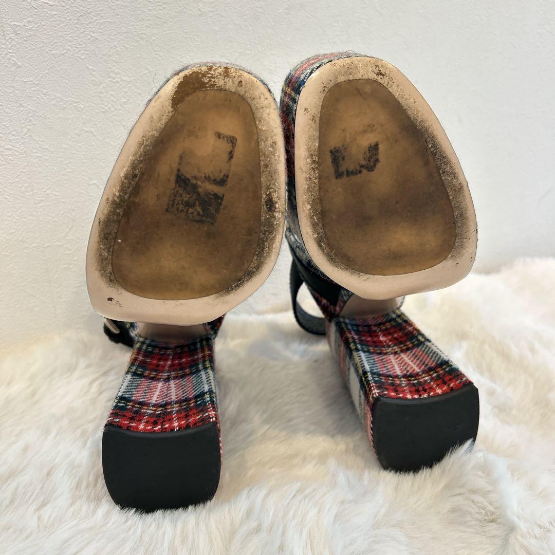 美品　miu miu ミュウミュウ 厚底 サンダル ビジュー チェック柄 36