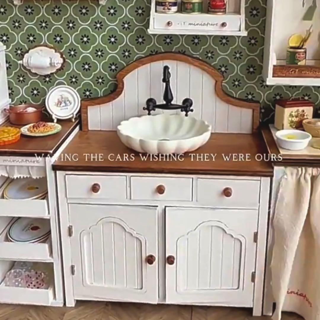 ミニチュアドール家具　キッチンシンク・キッチン台　2点セットドールハウス　1/6