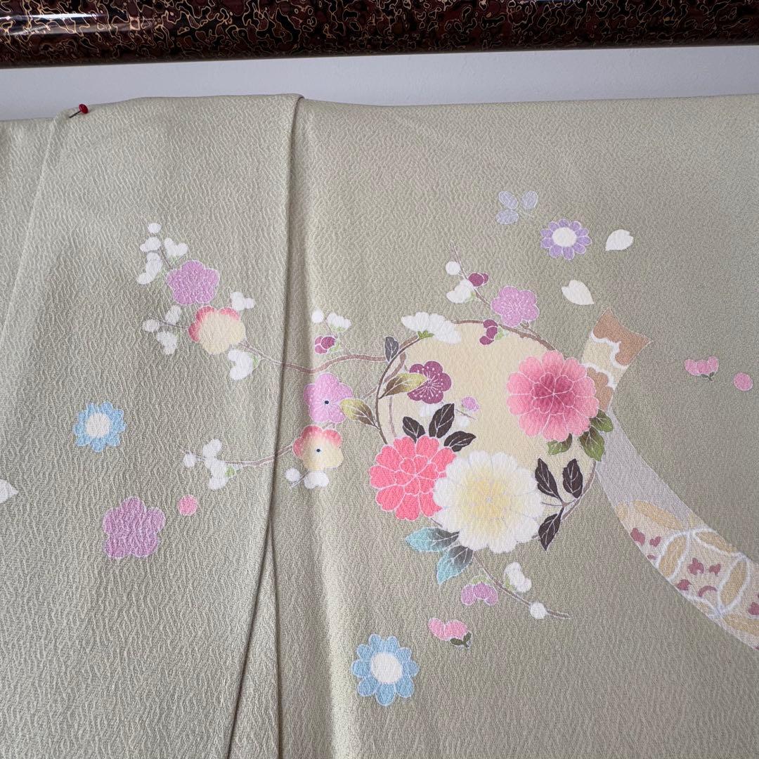 超美品　正絹　袷　現代　正統派　訪問着　着物　 163 黄緑　鶯色　手書き　上品