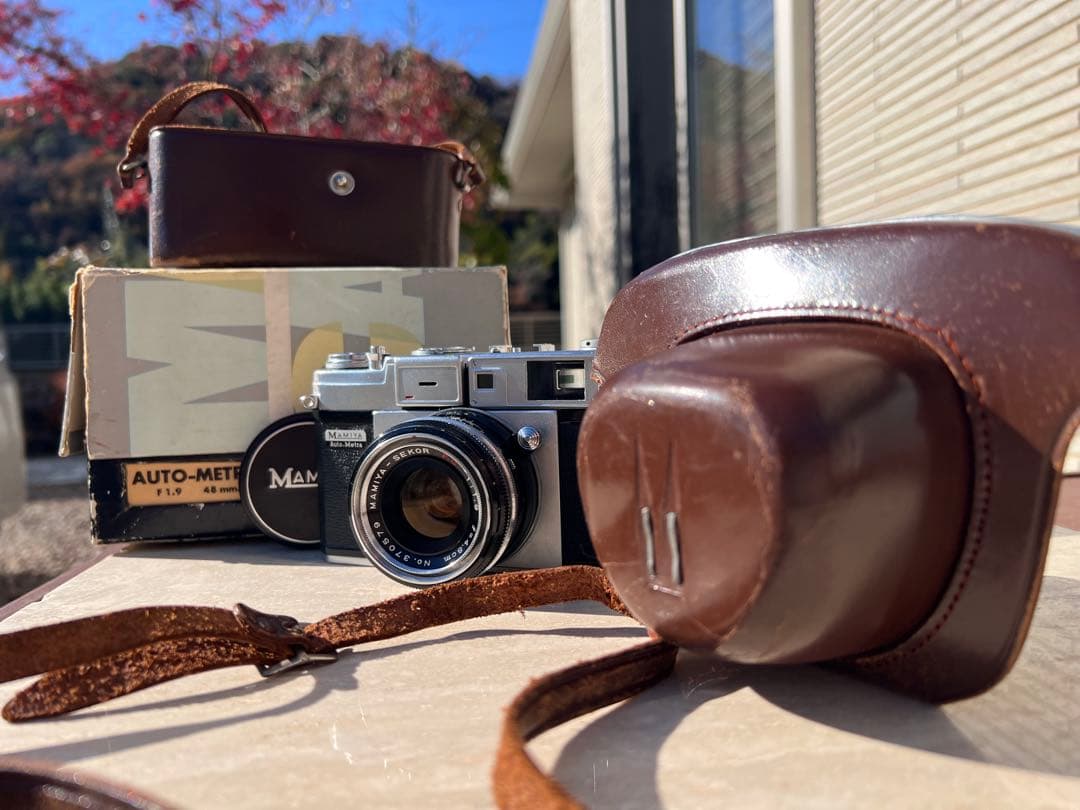 【ジャンク品】マミヤ Auto-Metraフィルムカメラ 革のケース レアな箱付