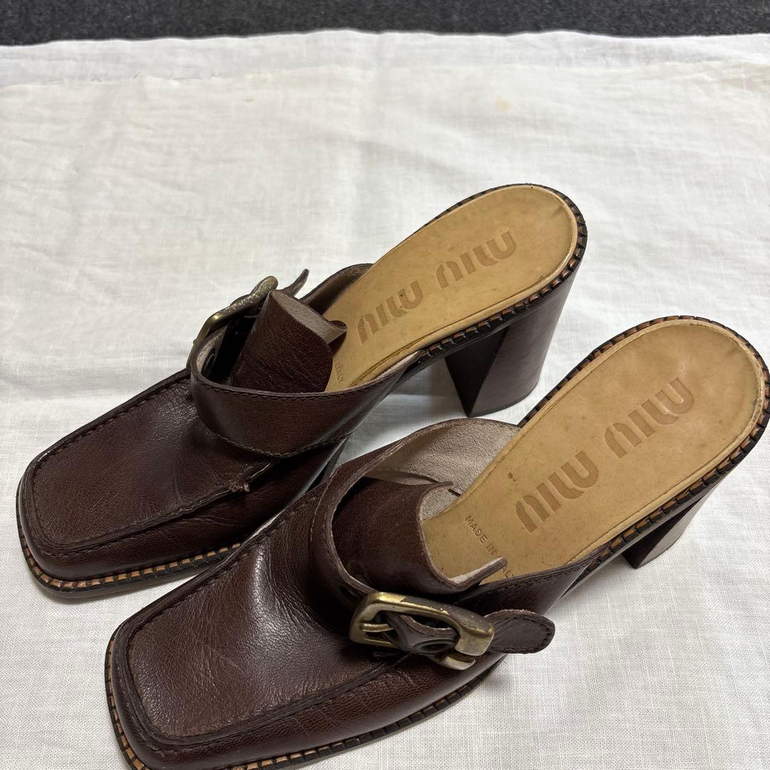MIU MIU ブラウンレザーミュール ヒール8cm