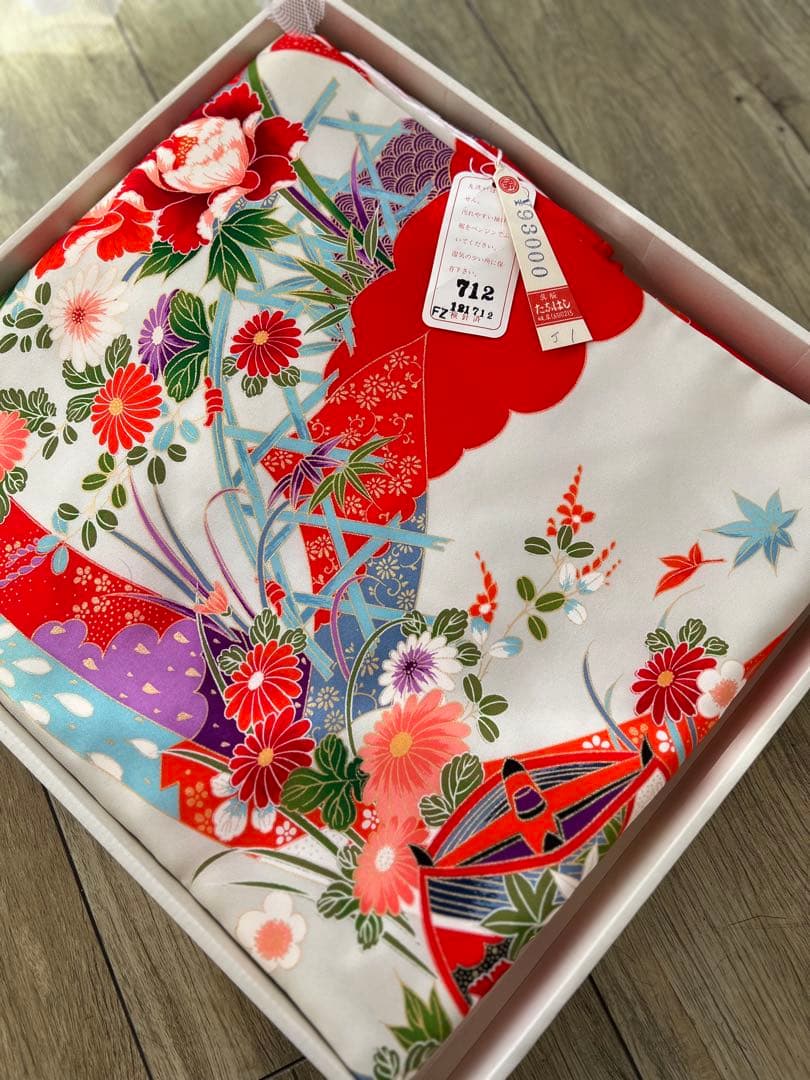 【新品】お宮参り用 花柄着物 保管品 ) 正絹 女児 お宮参り 産着 きもの