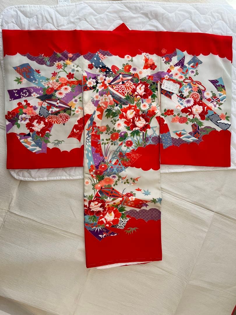 【新品】お宮参り用 花柄着物 保管品 ) 正絹 女児 お宮参り 産着 きもの