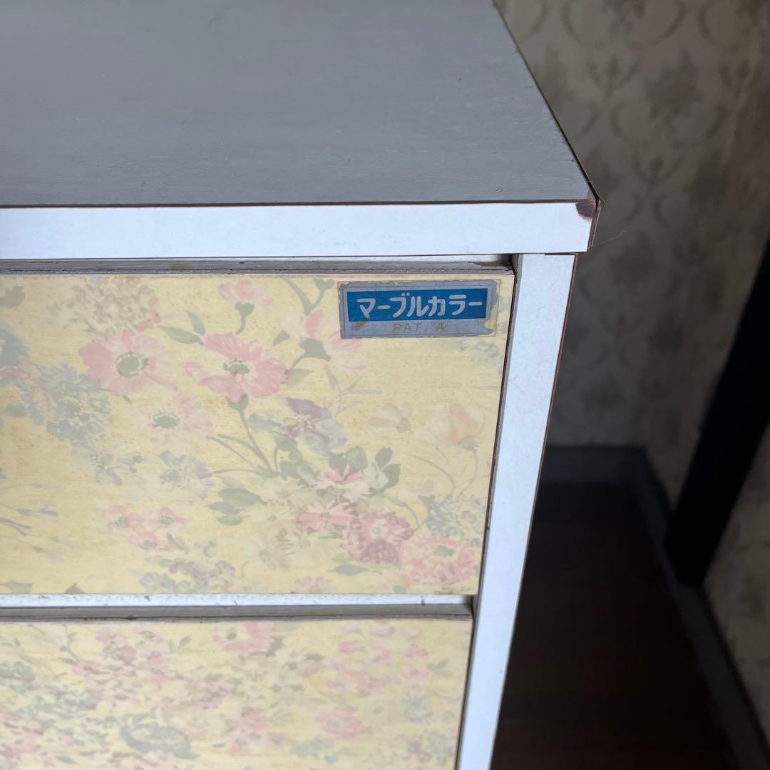 【アンティーク】昭和レトロ 花柄 引出し 6段 タンス チェスト 古民家 古家具