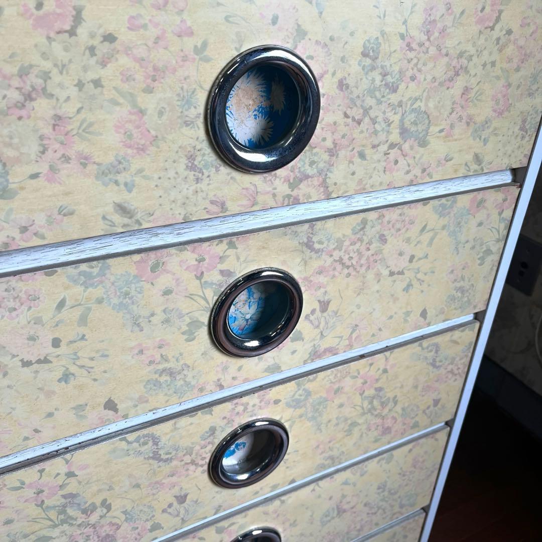 【アンティーク】昭和レトロ 花柄 引出し 6段 タンス チェスト 古民家 古家具