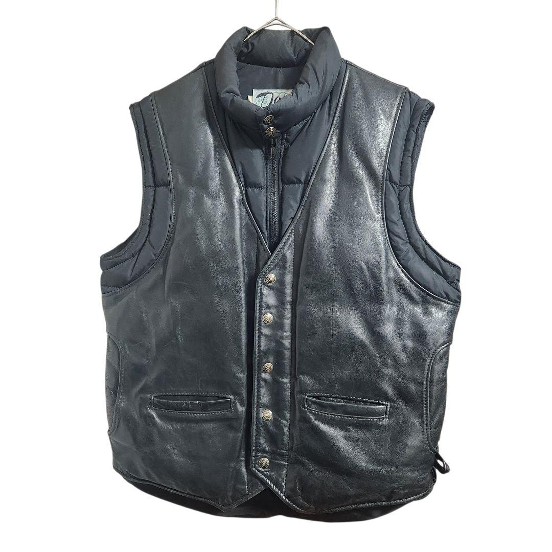 80s90s USA製 Schott レザーダウンベスト 40 グースダウン