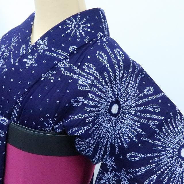 Y3329◆美品 夏着物 やまと誂製 有松鳴海絞り 居敷当て付 花火 高級浴衣