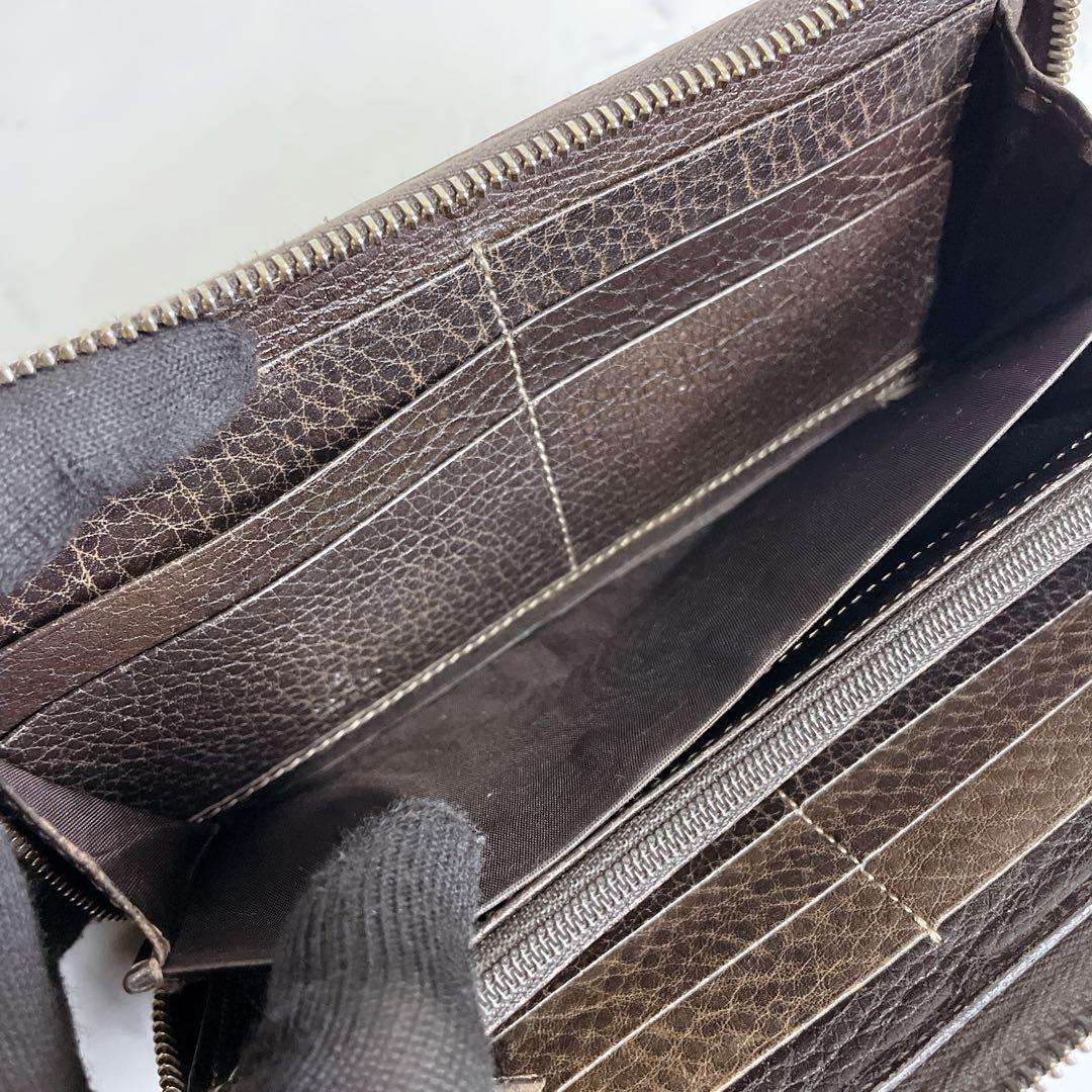 美品✨GUCCI ラウンドファスナー GGシマ バンブー ブラウン 長財布