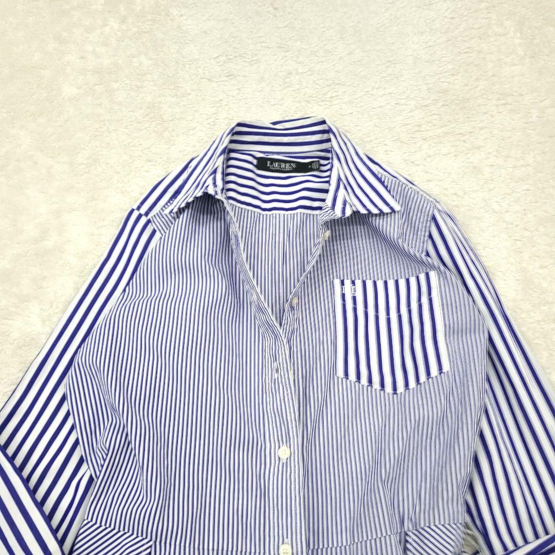 【美品】現行　ローレンラルフローレン　シャツワンピース　ストライプ　ベルト　刺繍