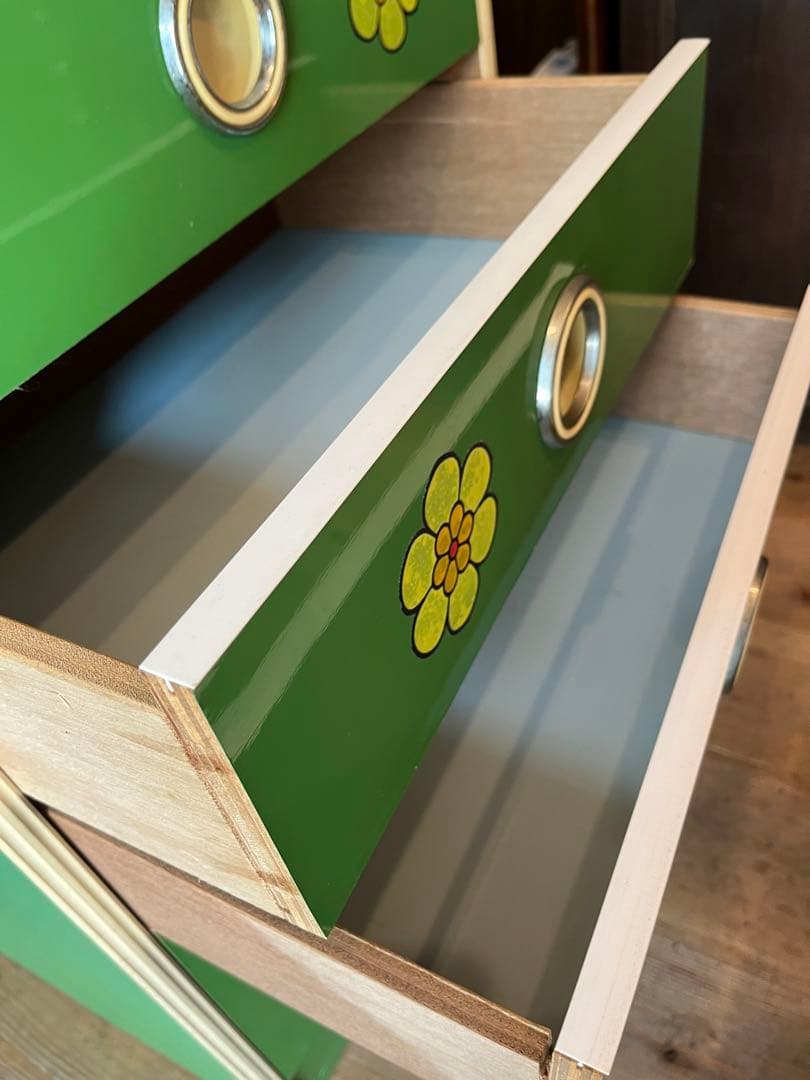 小雪＊チェスト レトロポップ 昭和レトロ 花柄 緑 グリーンインテリア