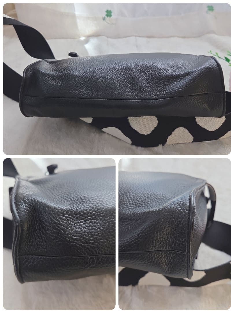 イアパピヨネ 柄ワイドテープショルダーバッグ　ダルメシアン ボディバッグ 黒