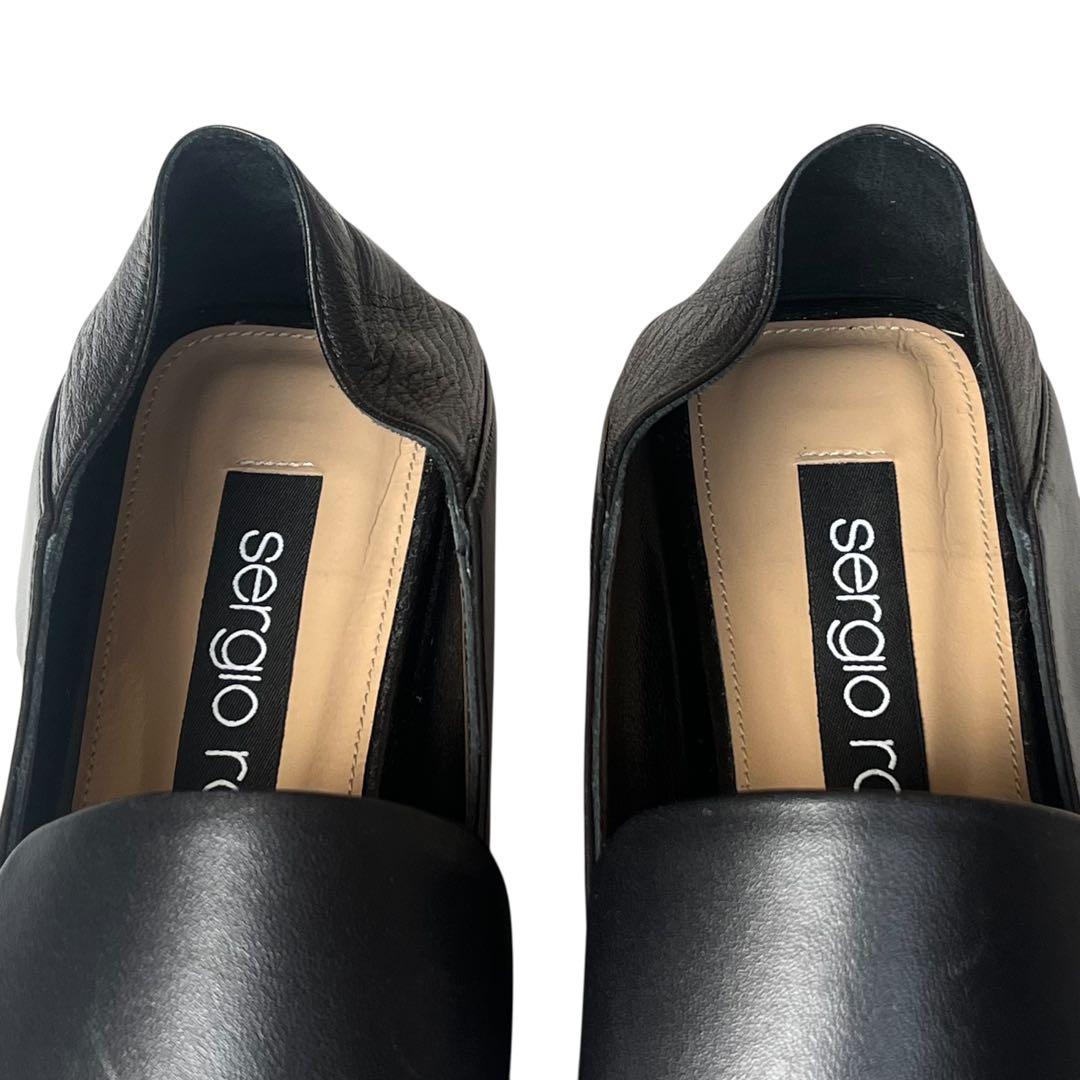 極美品 セルジオロッシ 37 SR1 ロゴプレート ローファー スリッポン 黒