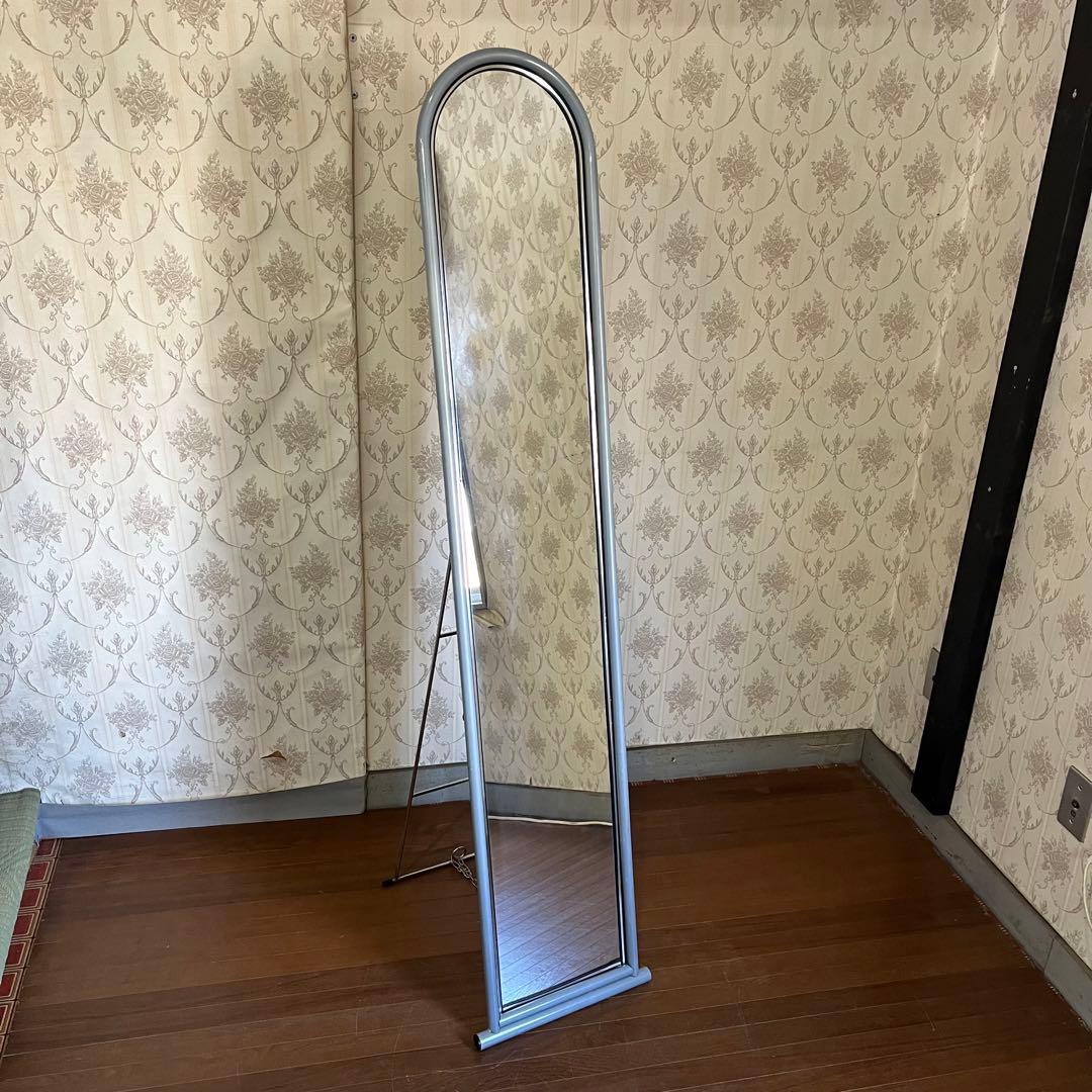 【インダストリアル】アルミフレーム アイアン スタンドミラー 全身鏡 シルバー
