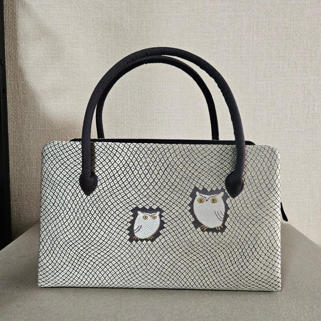 お洒落に！習い事に 西陣織り鹿の子ふくろう紋様　バック