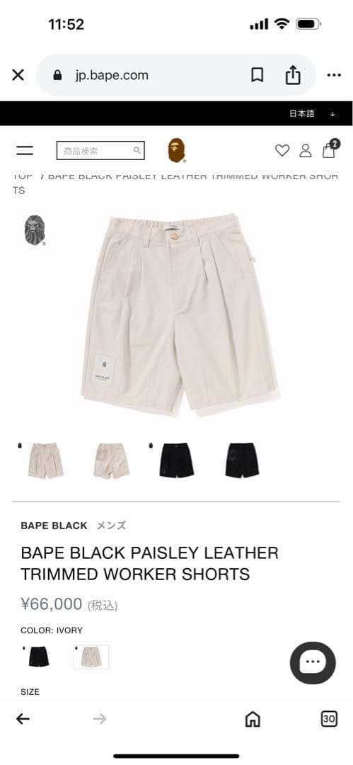 パンツ BAPE BLACK PAISLEY LEATHER TRIMMED