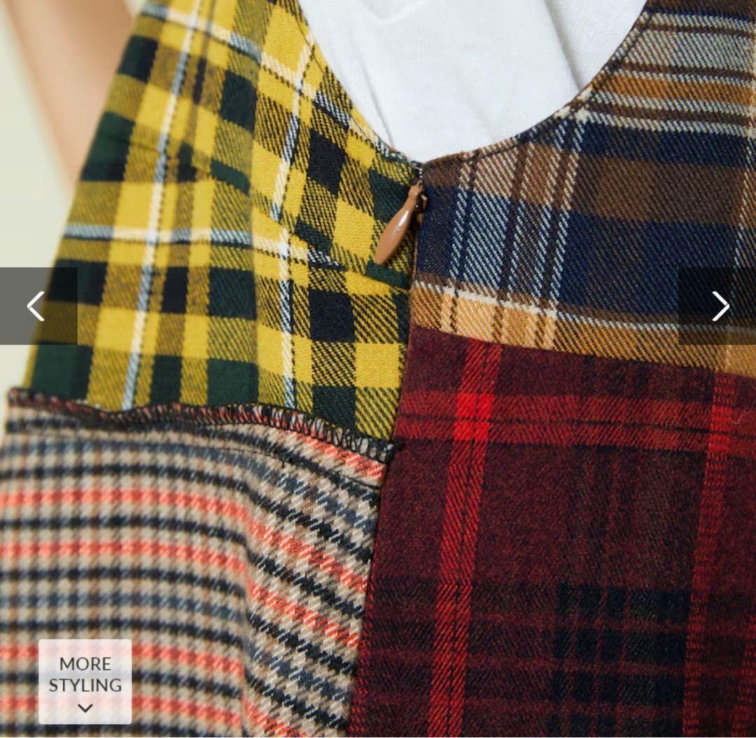 Freada バックオープンチェックアシメティアードワンピース