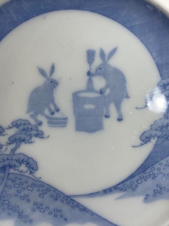 明治　印判皿　月うさぎ