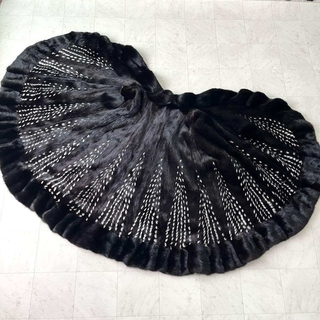 SAGA MINK  ポンチョ リバーシブル ブラックミンク 裏地総柄