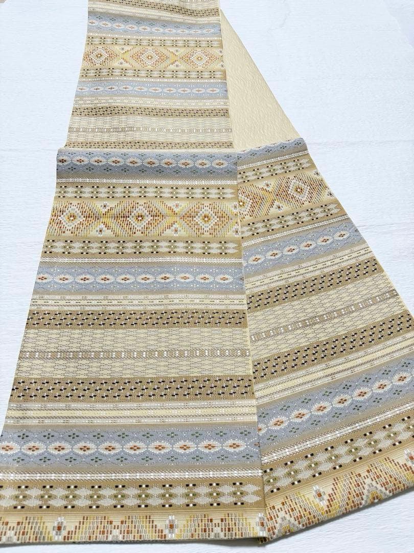 m-22 本場琉球 島花織 幻想雪輪文 袋帯 正絹 2通り 両面 未使用