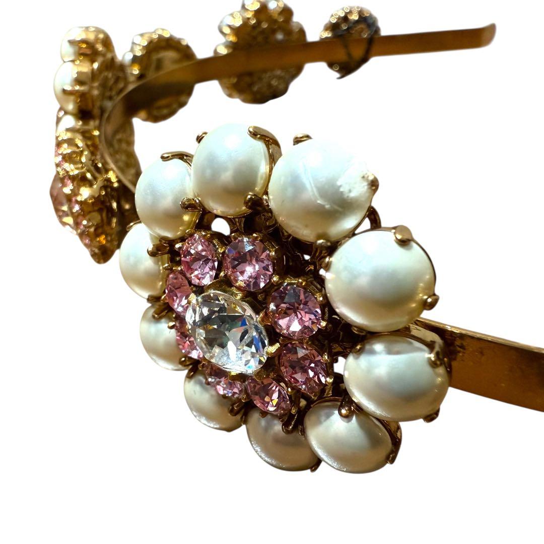 希少★ドルチェ＆ガッバーナ カチューシャ ビジュークリスタル フラワー パール