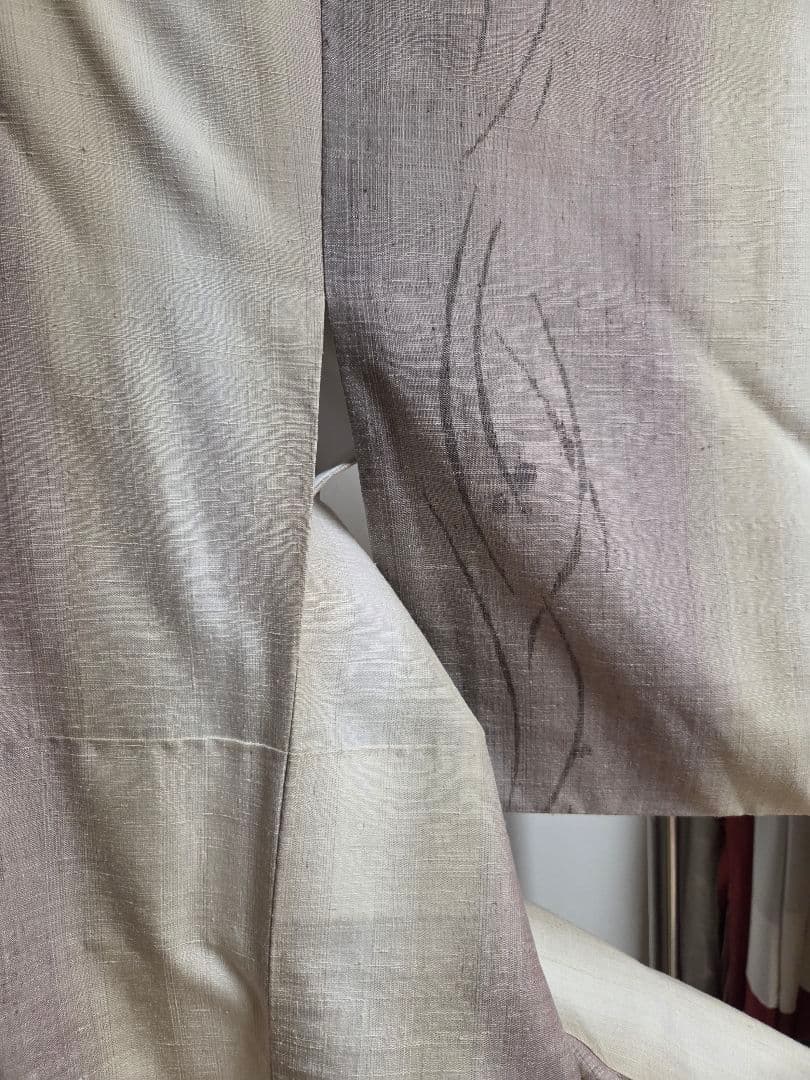 手織り創作民芸紬　たてわく露芝柄　4段ぼかし　しつけ付7512