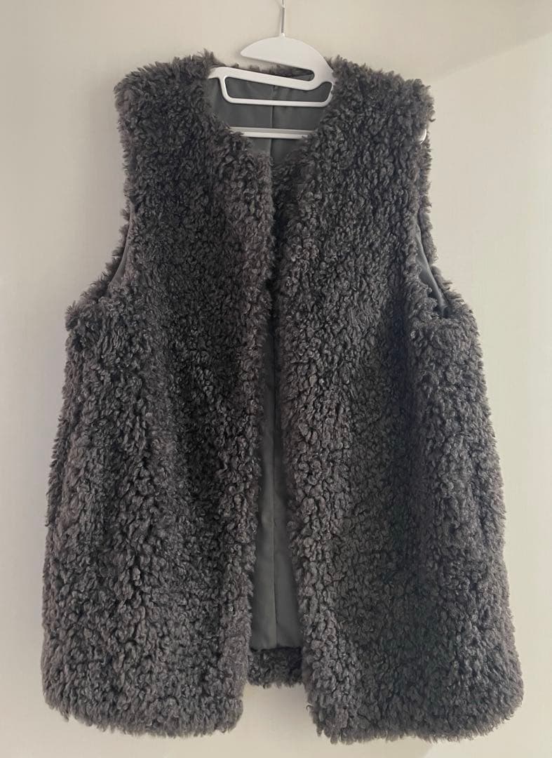 【美品】L'EQUIPE シープファーロングジレ チャコール完売品