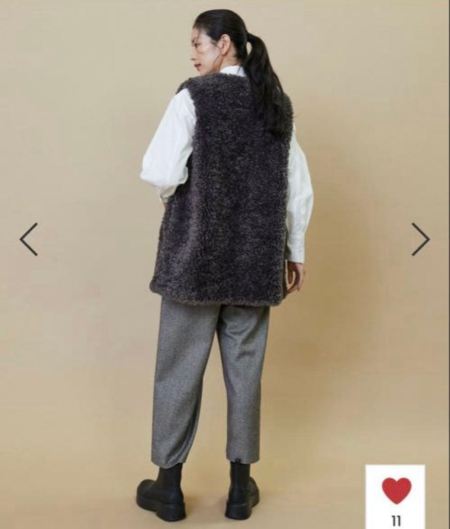 【美品】L'EQUIPE シープファーロングジレ チャコール完売品