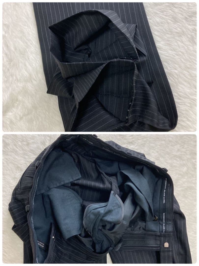 バーバリーブラックレーベル『3ピース』 ジャケット ベスト 黒 ストライプ 40