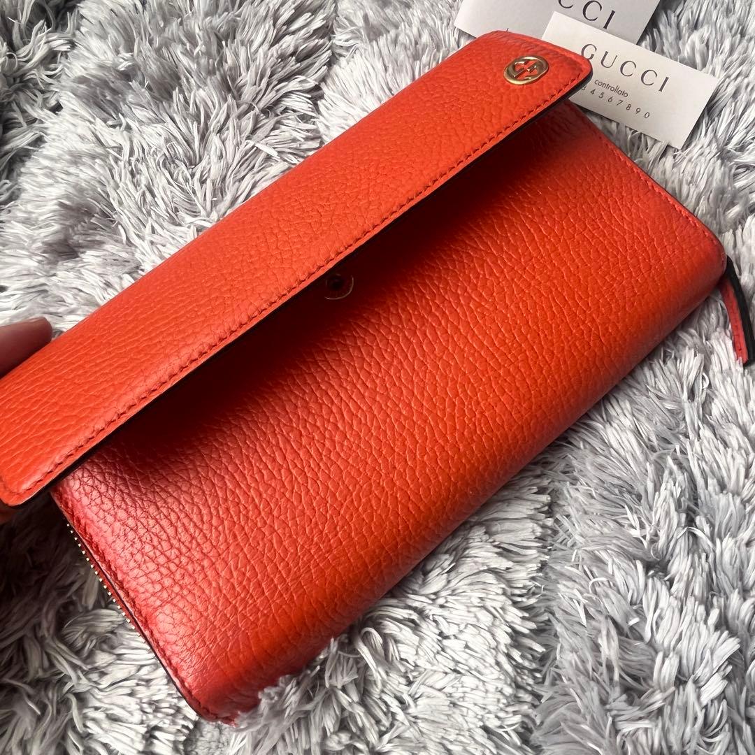 極美品✨GUCCI 大容量　インターロッキング　シボレザー　ラウンドジップ