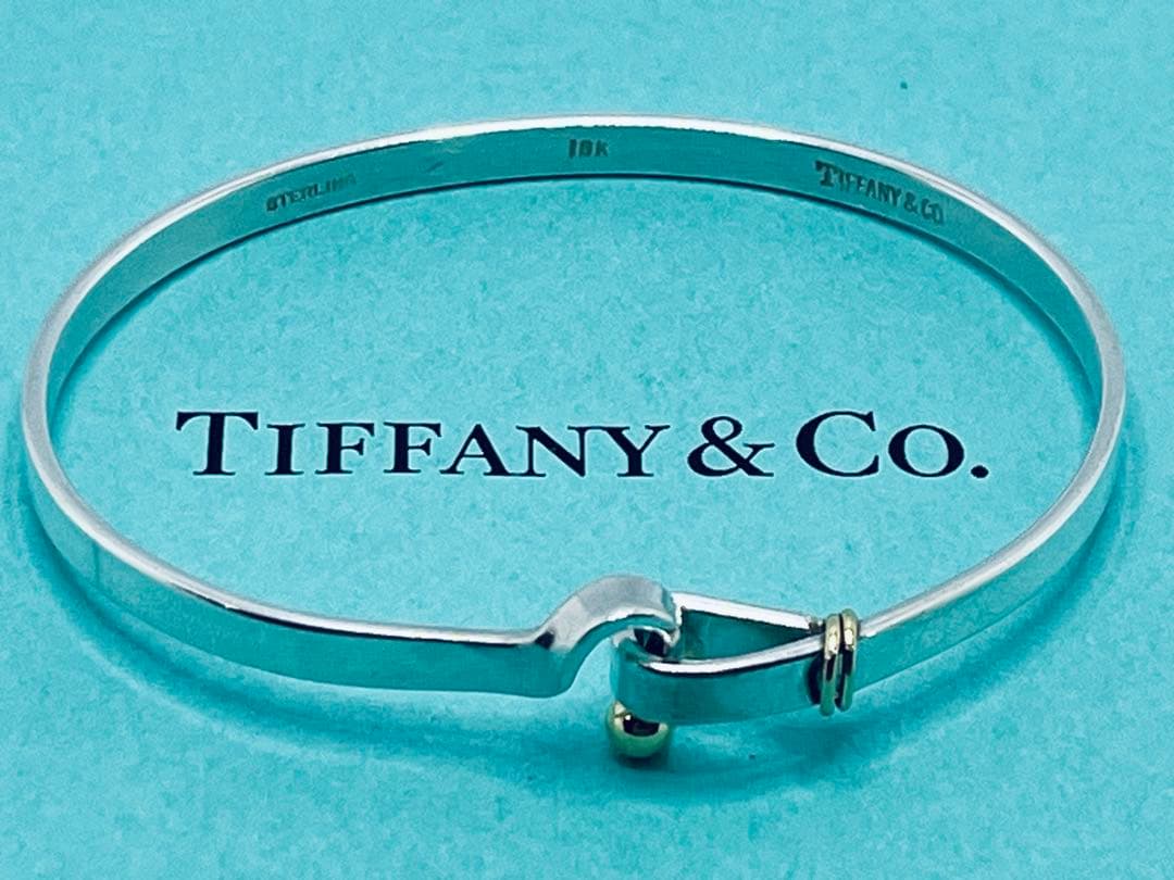 h482 ティファニー　フック&アイ　コンビ　バングル　750/925 k18