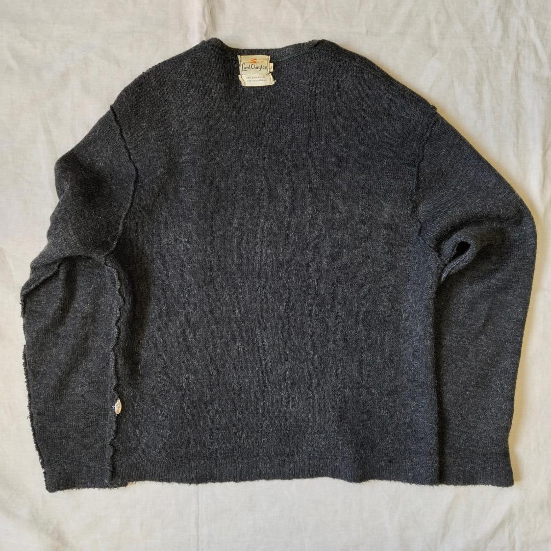 毛足長 60s シャギー モヘアニット Vネック ダークグレー ビッグサイズ L