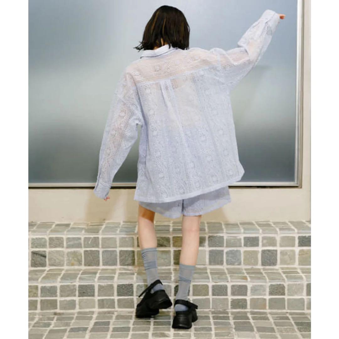 KBF シアーエンブロイダリーハーフパンツ ライトブルー