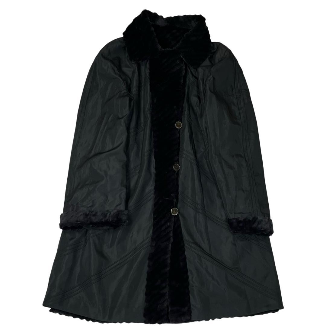 総丈111cm 近代デザイン ミンクロングコート ブラック リバーシブル