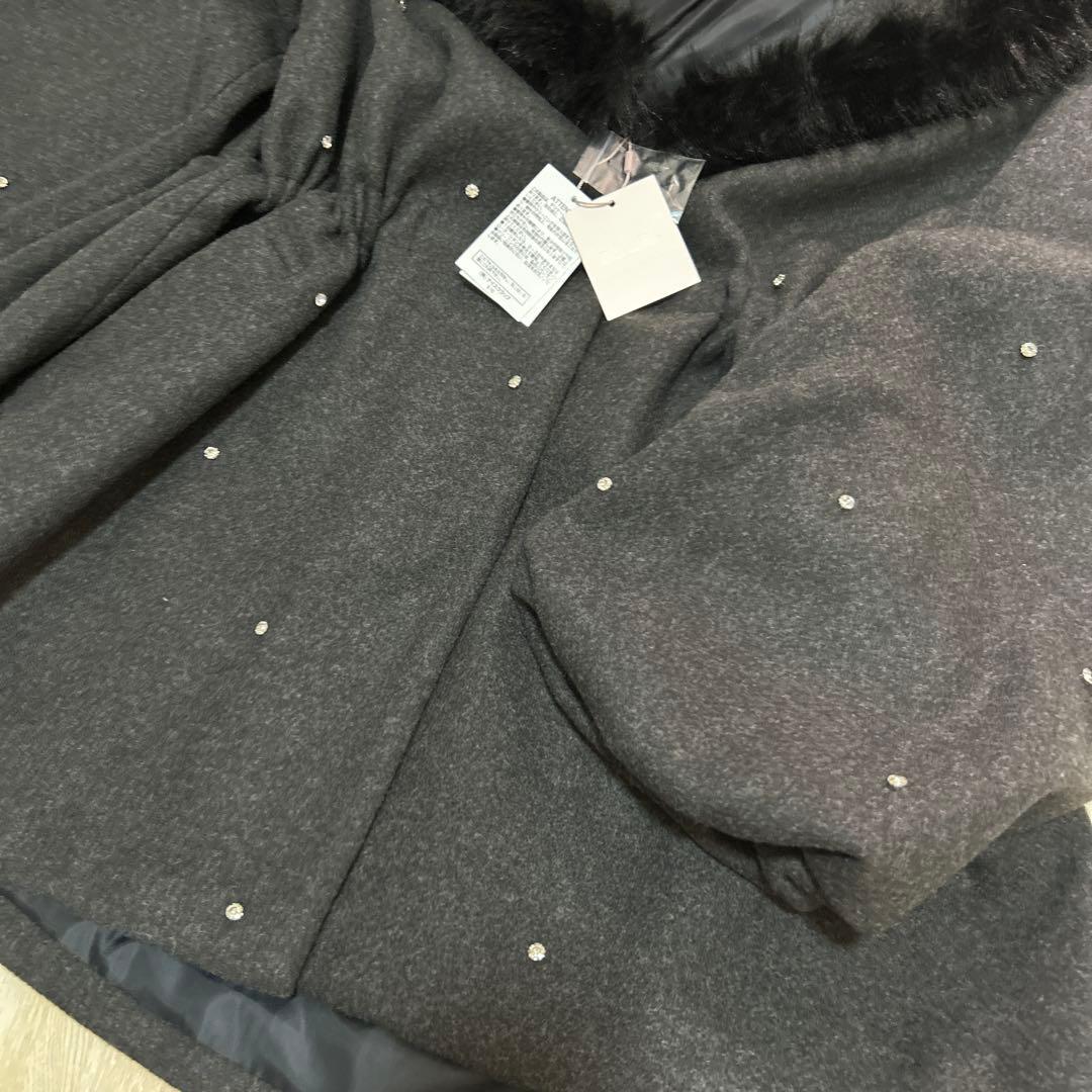 新品 フードフェイクファービジューミドルコート nice clupナイスクラップ